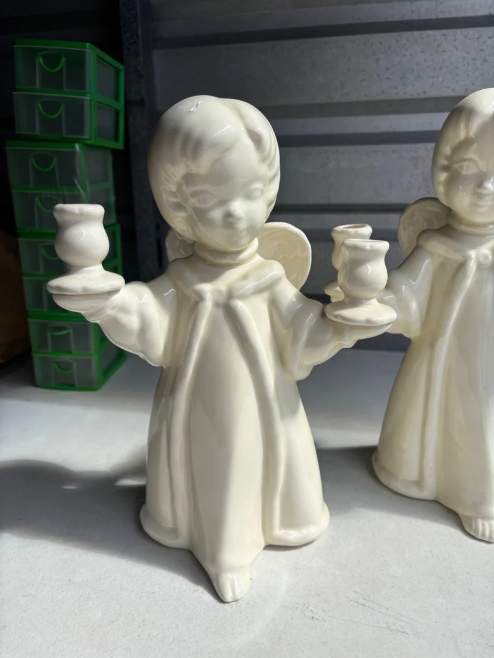Set of 2 Vintage Ceramic ANGEL Dual CANDLE HOLDER - 13” Tall by 9